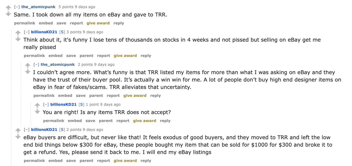 state of play --> selling Chanel on eBay vs. on TheRealReal, from our friends over on Reddit

$REAL $EBAY