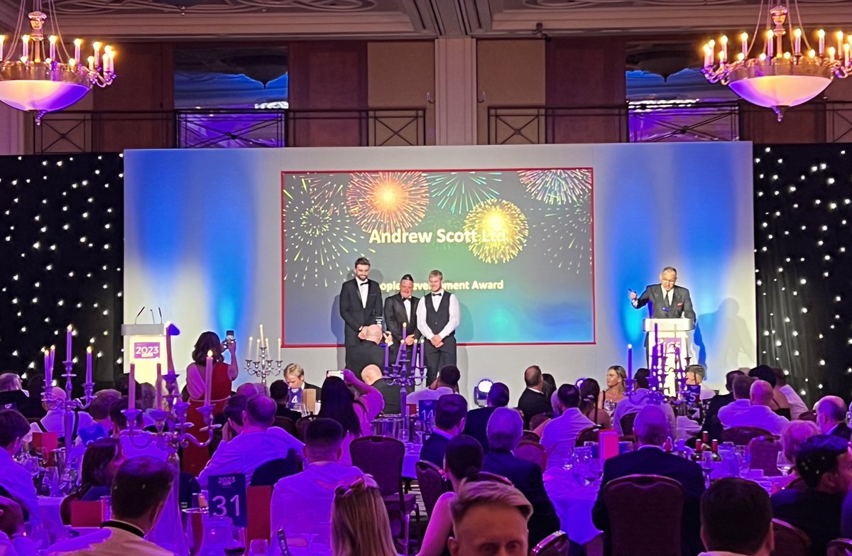 CEWales's tweet photo. The winner of the People Development Award is @AndrewScottLtd congratulations on your second win this evening!! #CEWAwards2023 https://t.co/rihJpzBUNx