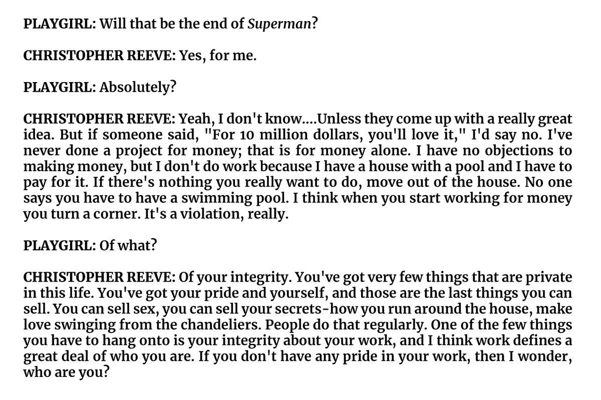 Putting this Christopher Reeve interview from the 1980s back in circulation now that Warner Bros. Discovery is using a CGI version of him in The Flash