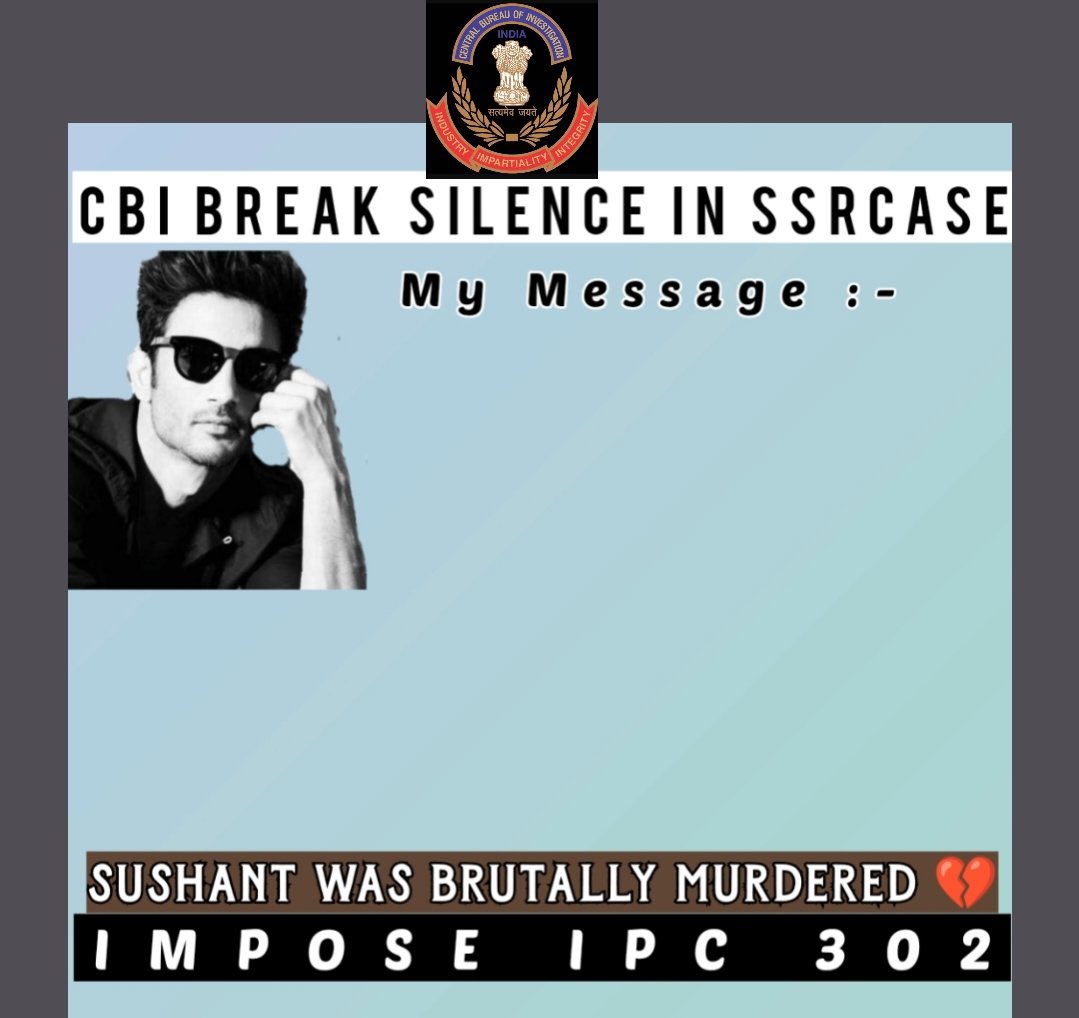 esther_joseph13's tweet photo. Warriors. 

Let’s Demand 302!!!

Write Your Message.. Tag Authorities.. Demand 302

302… 302… We Want 302!!! 💪

 @CBIHeadquarters @Copsview @MLJ_GoI @arjunrammeghwal @DoPTGoI @PMOIndia @HMOIndia @rashtrapatibhvn 

CBI Break Silence In SSRCase https://t.co/6TABkQwmfM