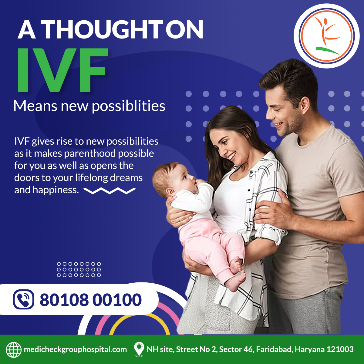 With our strong reputation and commitment to excellence, Medicheck Hospital has become the trusted destination for individuals and couples seeking top-notch infertility care in Faridabad.

📞✉️ Contact us today! 8010800100

#MedicheckHospital #InfertilityCare #IVFClinic
