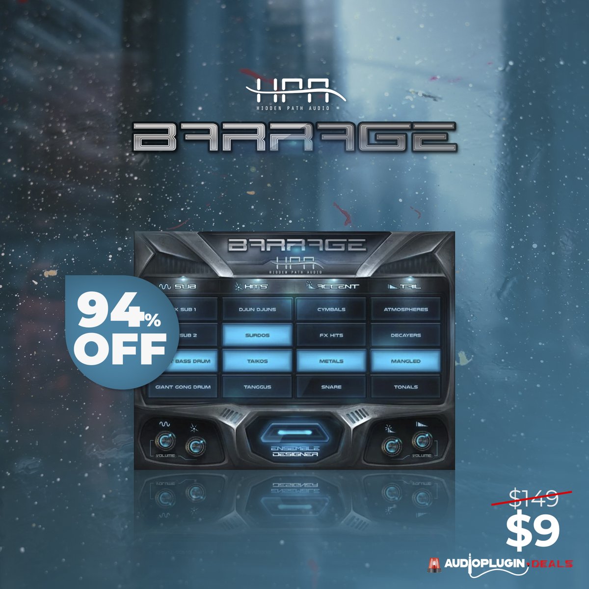 Wow! 94% Off- what a Bargain🔥👉bit.ly/audioplugins
Reg$149.00 Now $9.00
Cinematic Percussion Designer 
#percussion #plugindeals #pluginsales #deals #samplelibrary #cinematic #barrage #musicproduction #composer #musicproducer #producerlife #sampleaudiodeals