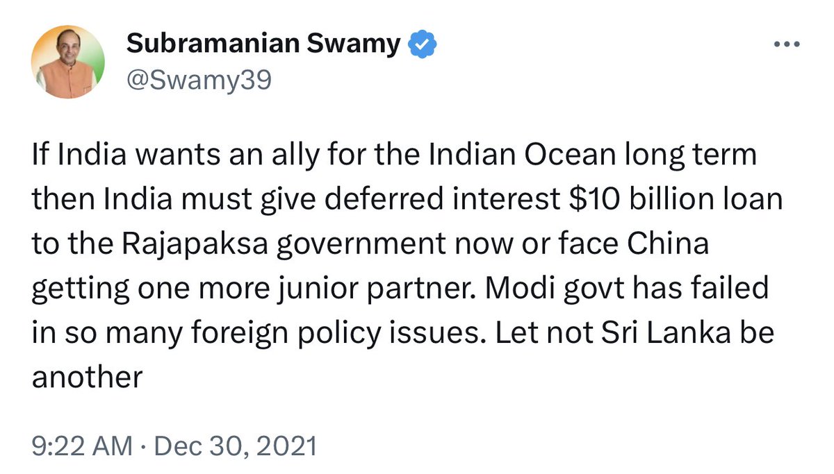 BellamSwathi's tweet photo. Saar was advisor philosopher and guide of Rajapakse family in Sri Lanka and they took all his experience in economics seriously and implemented it 
Now you know where they are 😎 https://t.co/esEbxSCW7h