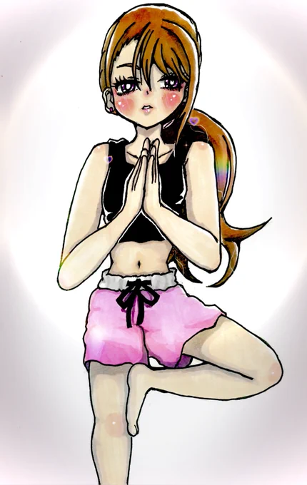 リハビリがてら  あげはさん、朝にヨガとかやってんのかな〜  18話のポニーテール+19話のパジャマ  #聖あげは #ひろプリ