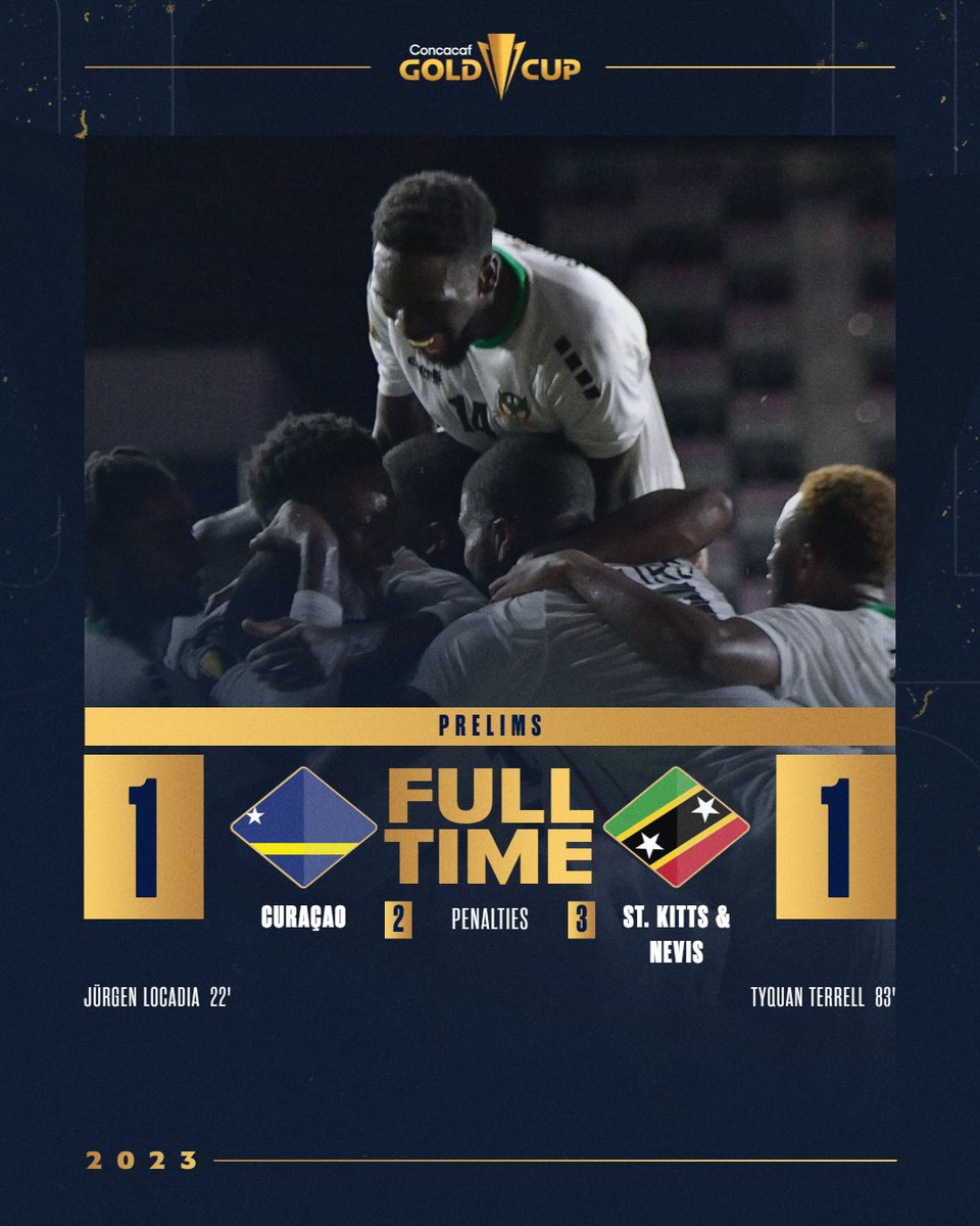 FULL-TIME 🔚 🇰🇳 @SKNFA_ came back and defeated @Curacaofutbol 🇨🇼 in penalty shoot-outs! #GoldCup