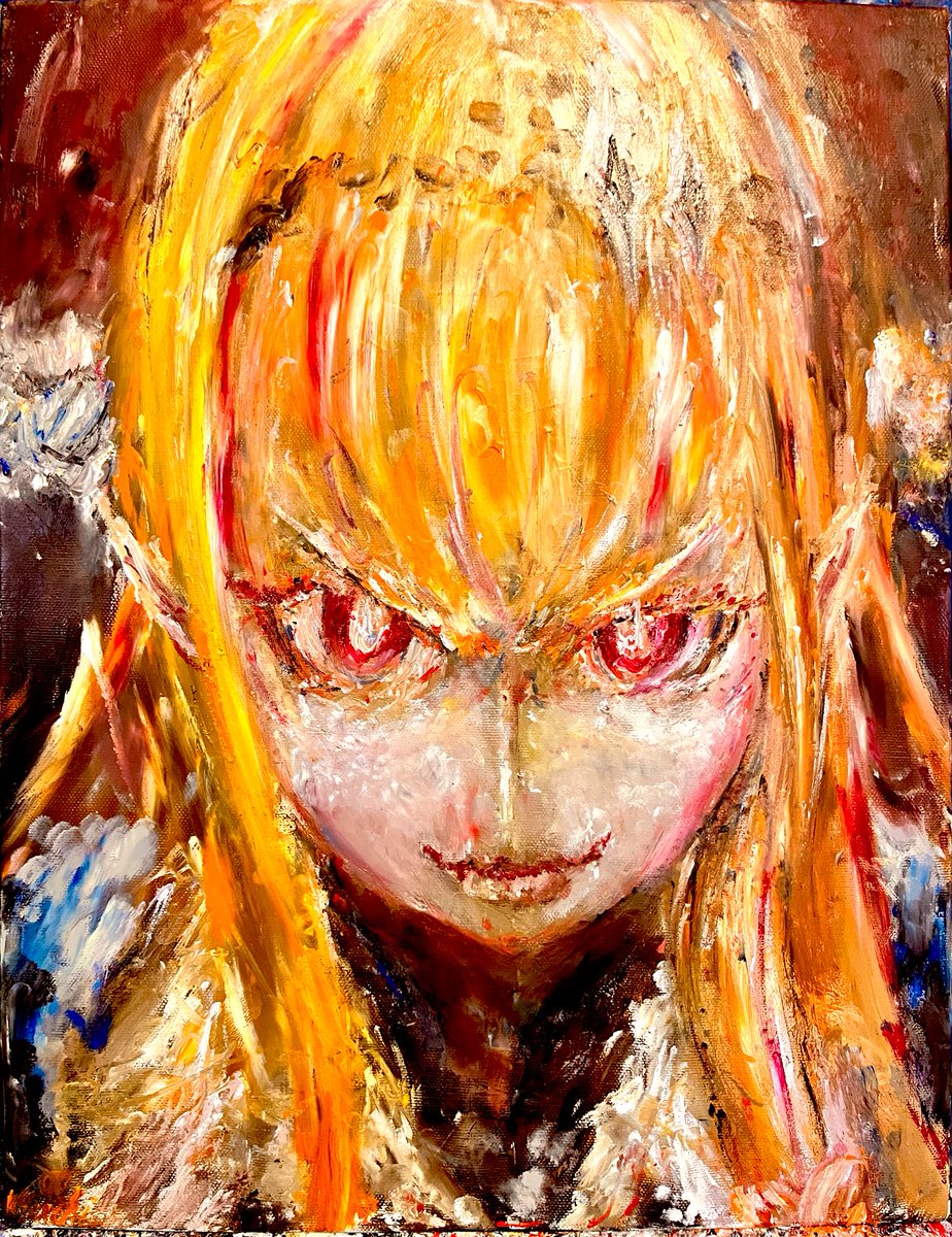 桐生ココ「誕生日にやたら、イカついんですがこちらを  oilpainting    燃ゆる」|クユウチ🐉🍷🖕🖋vの油絵画家のイラスト