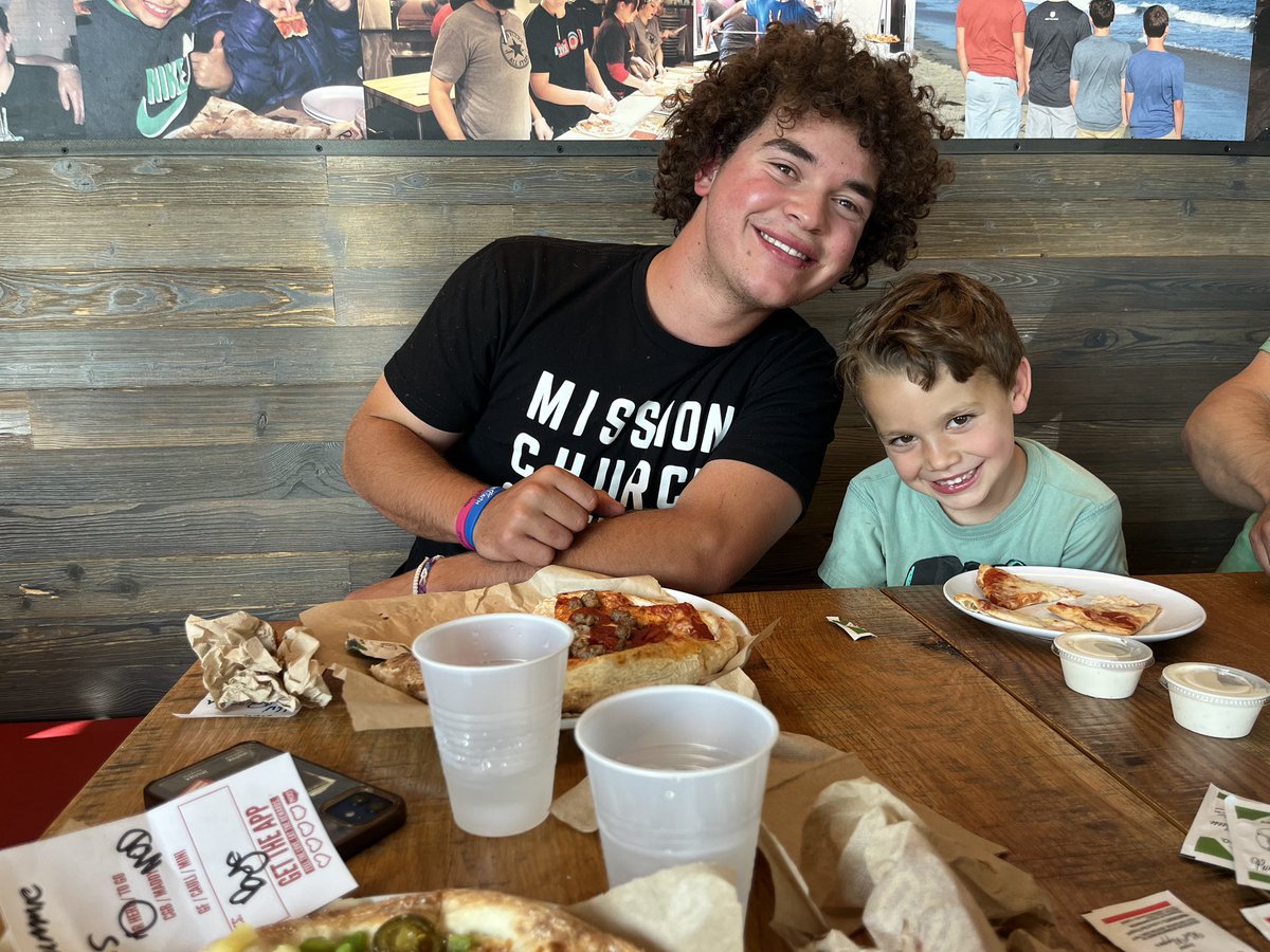 Matt, 18, and Will, 4, agree that even pizza is better with cousins. <a href="/MODPizza/">MOD Pizza</a> Walnut Creek, CA