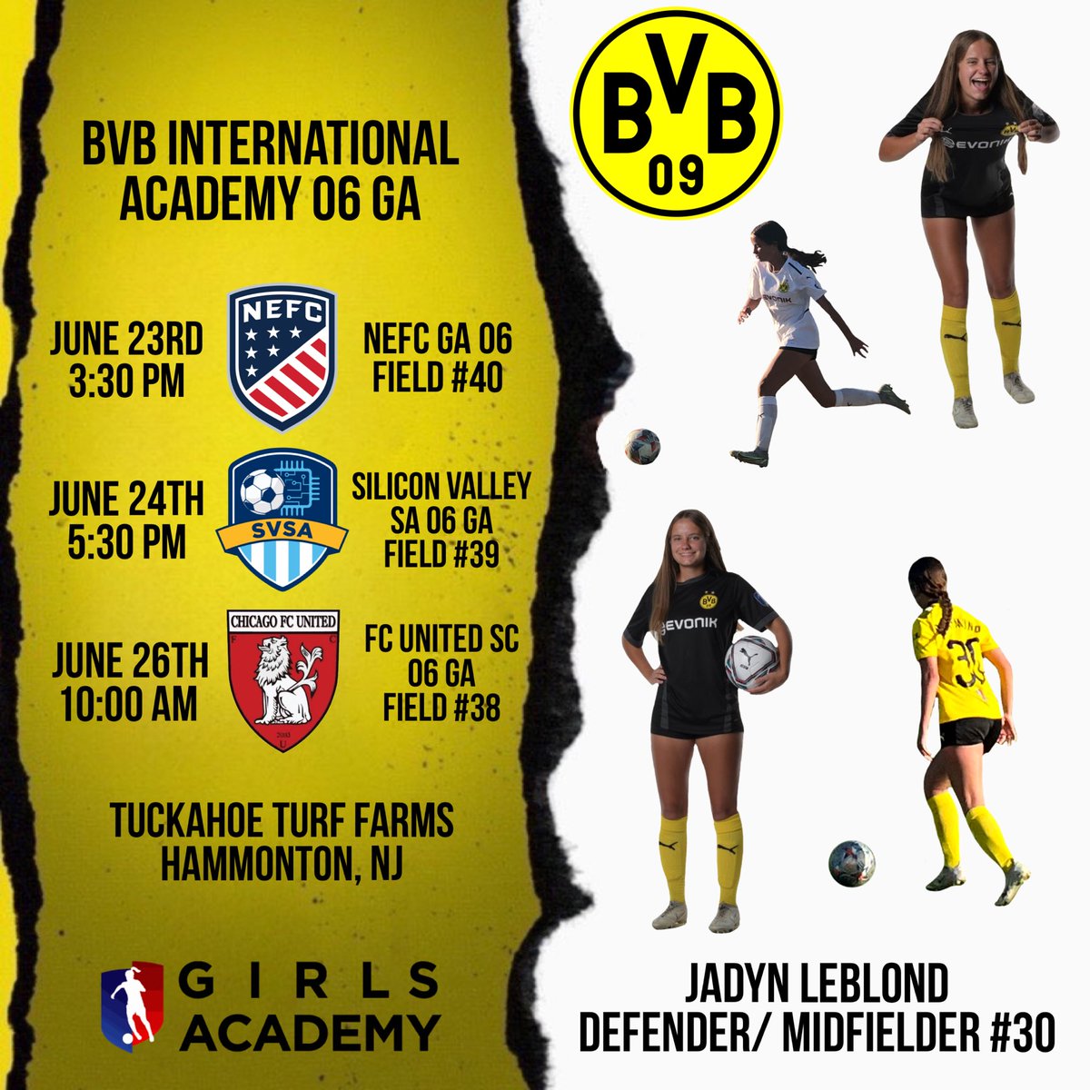 Looking forward to playing in the U17 <a href="/GAcademyLeague/">Girls Academy</a> Playoffs in New Jersey. Less than a week away!

<a href="/BVB06GA/">BVB International Academy 05/06G GA</a> <a href="/bvbiantx/">BVB International Academy North Texas</a>