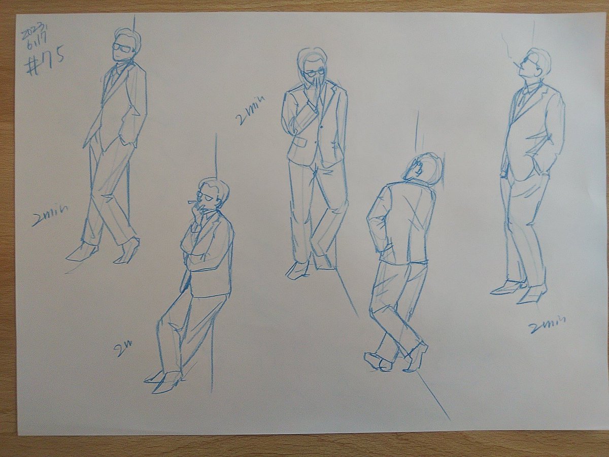 #さとまこクロッキー
#今日のクロッキー

＃75&amp;76
前回に引き続き壁のシリーズ。
描き進めると、パーツ同士や体と壁のラインが合わなってきたりした。まだ壁は続くので明日は改善したい。 https://t.co/6U8l2uRPwE