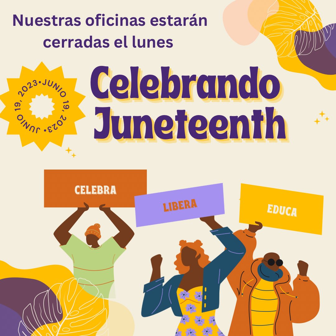MariSol_FCU's tweet photo. Queremos informarles que MariSol estará cerrado el lunes 19 de junio, en conmemoración de Juneteenth.

Juneteenth es un día importante en la historia estadounidense que conmemora la emancipación de los afroamericanos esclavizados.

+ https://t.co/s9ZLdQRKws