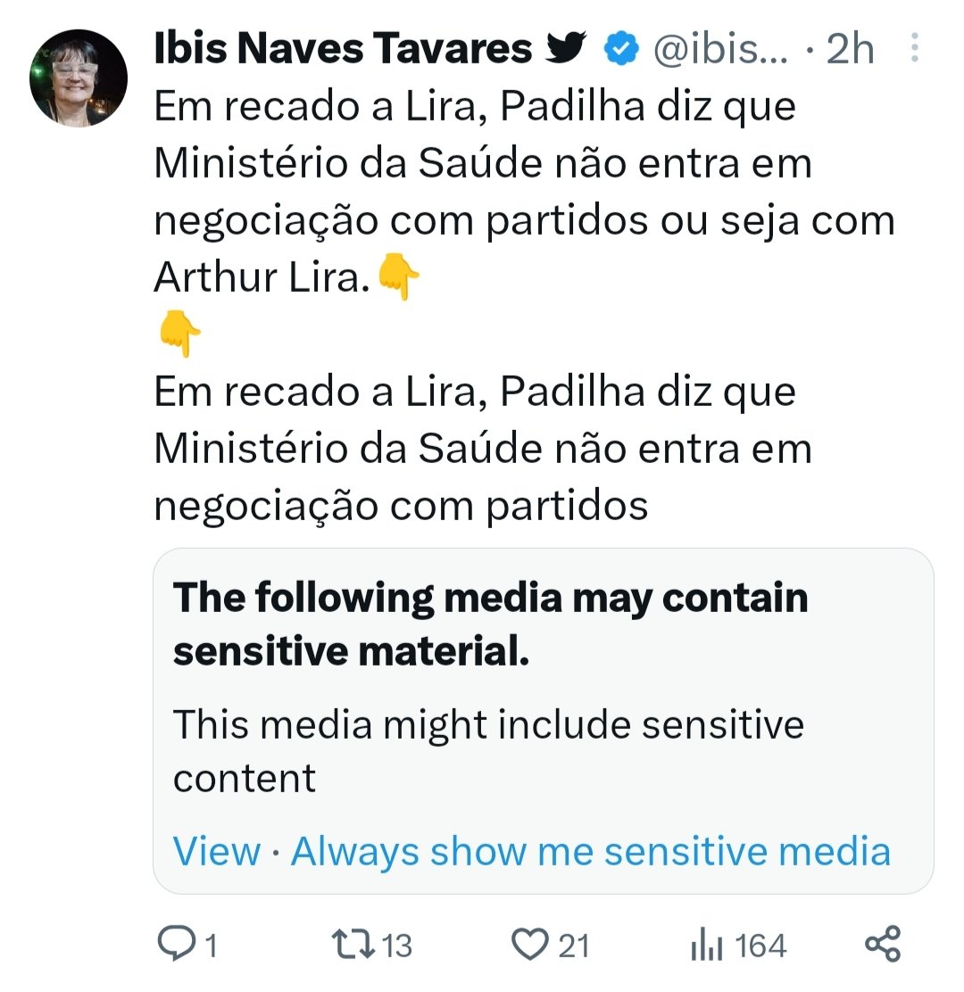 ramonbhaskara's tweet photo. @ibis_naves Não sei pq, mas sempre q vejo twittes seus, eles estão assim:

Como se a mídia fosse sensível. Talvez seja algo de configuração ou o Twitter não tá curtindo seus posts

Só avisando pra poder ter um maior alcance 😁 https://t.co/8ju6kWXwnM