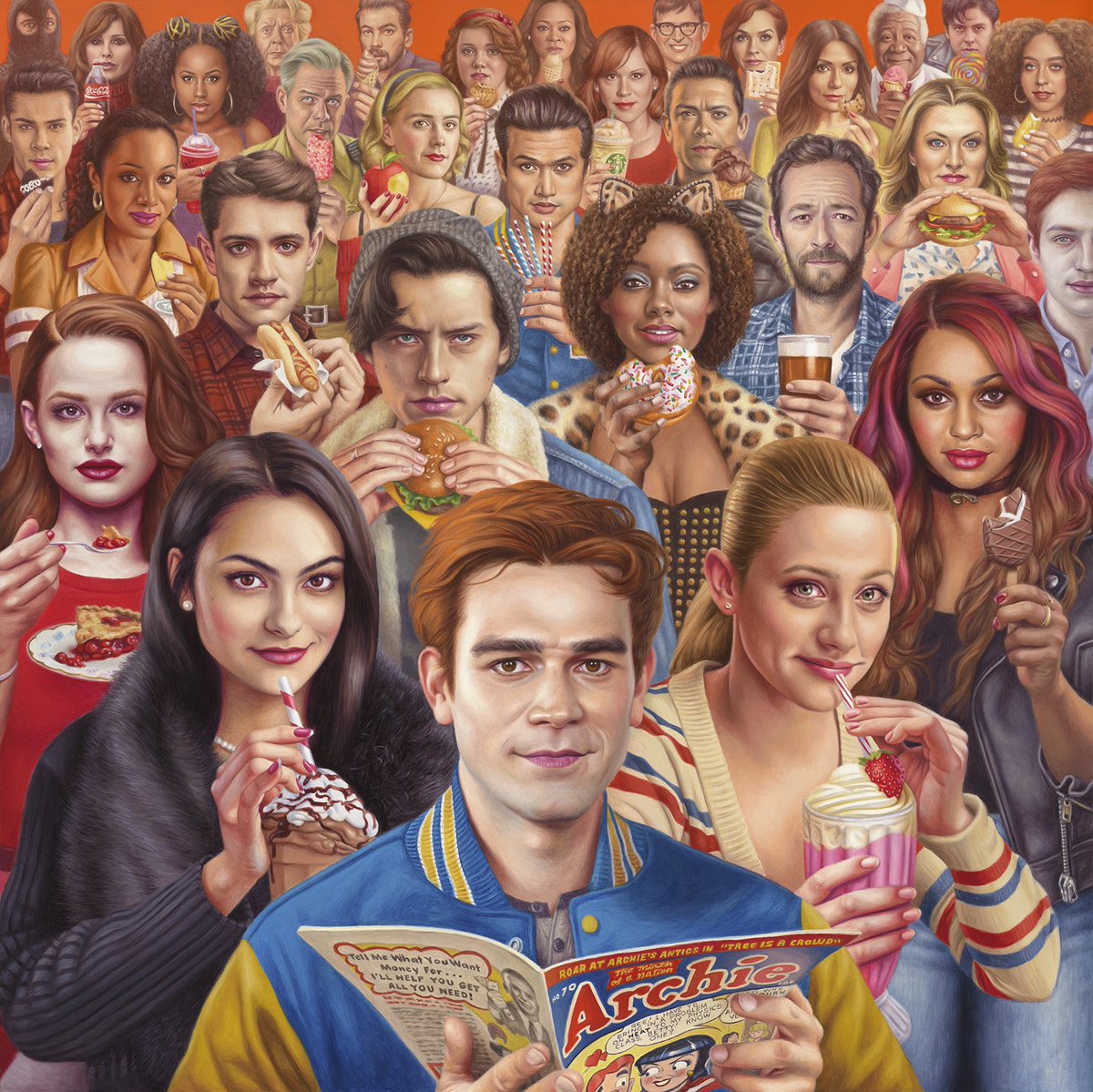 @WriterRAS “Riverdale,” oil on canvas, 36 x 36 inches. in celebration of seven great seasons of the Riverdale show! huge thanks to Roberto for making this possible! #Riverdale