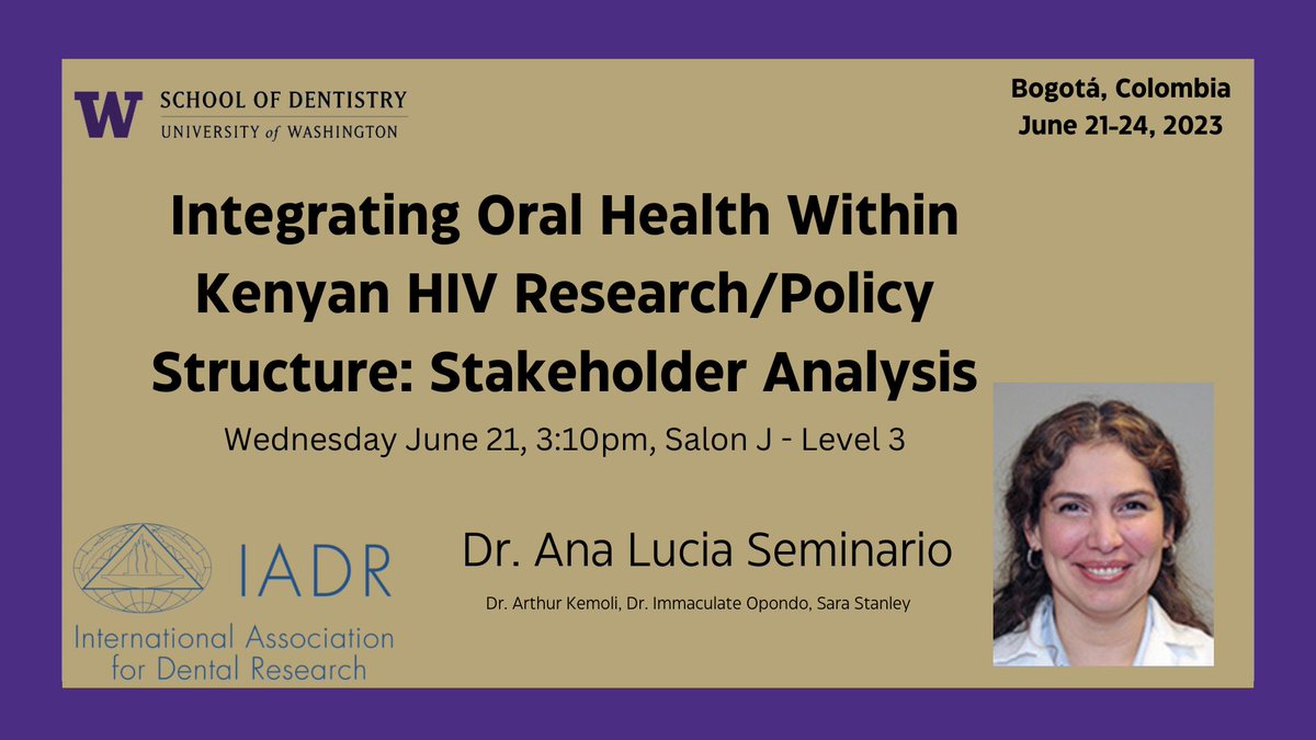 The 2023 IADR/LAR General Session and Exhibition with WCPD is being held in Bogotá, Colombia from June 21-24. Dr. Ana Lucia Seminario will be presenting on an HIV research project that she has been working on with partners in Kenya.