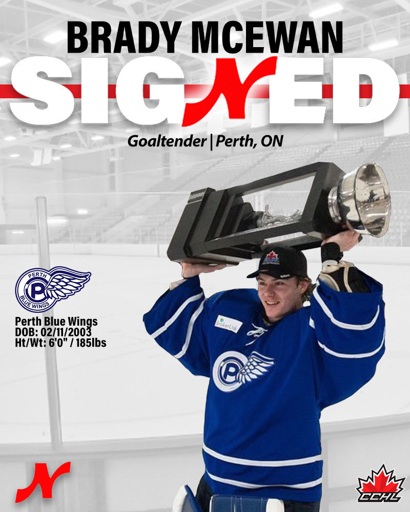 Nepean Raiders (@nepeanraiders) on Twitter photo We are proud to announce that ‘03 G Brady McEwan, from the EOJHL champion <a href="/PerthBlueWings/">Perth Blue Wings</a>, has signed with us for the 2023/24 season!
The Perth native & reigning Playoff MVP plays with a ton of confidence and poise.
Welcome to Nepean, Brady! #raiderpride We are proud to announce that ‘03 G Brady McEwan, from the EOJHL champion <a href="/PerthBlueWings/">Perth Blue Wings</a>, has signed with us for the 2023/24 season!
The Perth native & reigning Playoff MVP plays with a ton of confidence and poise.
Welcome to Nepean, Brady! #raiderpride
