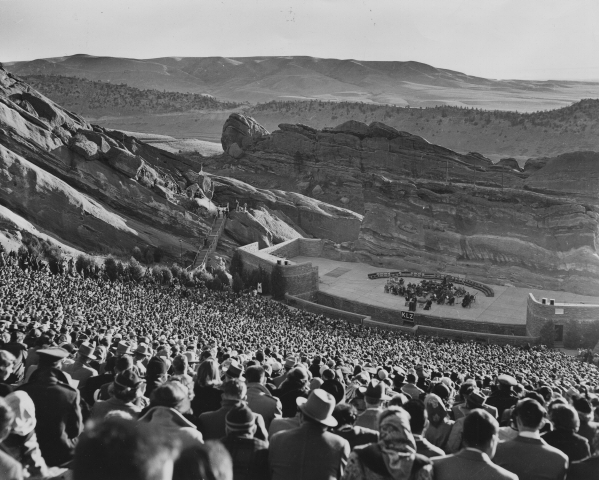 HistoryColorado's tweet photo. The iconic music venue known as Red Rocks Amphitheater began hosting its first performances more than 80 years ago.

On June 15, 1941, Red Rocks Amphitheater officially opened to the public with a performance by Helen Jepson of New York’s Metropolitan Opera singing “Ave Maria.” https://t.co/FpK2E7vlOO