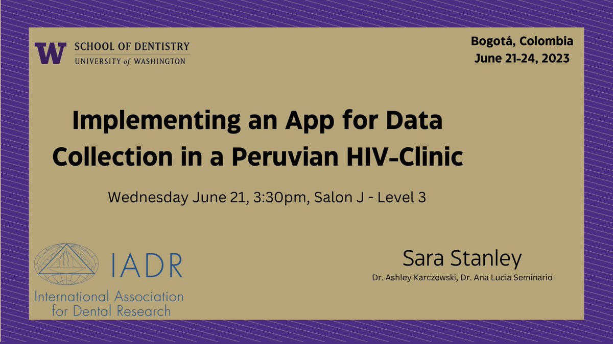 The 2023 IADR/LAR General Session and Exhibition with WCPD is being held in Bogotá, Colombia from June 21-24. Tomorrow, DeRouen Center Program Manager Sara Stanley will be presenting research from their work in a Peruvian HIV-Clinic.