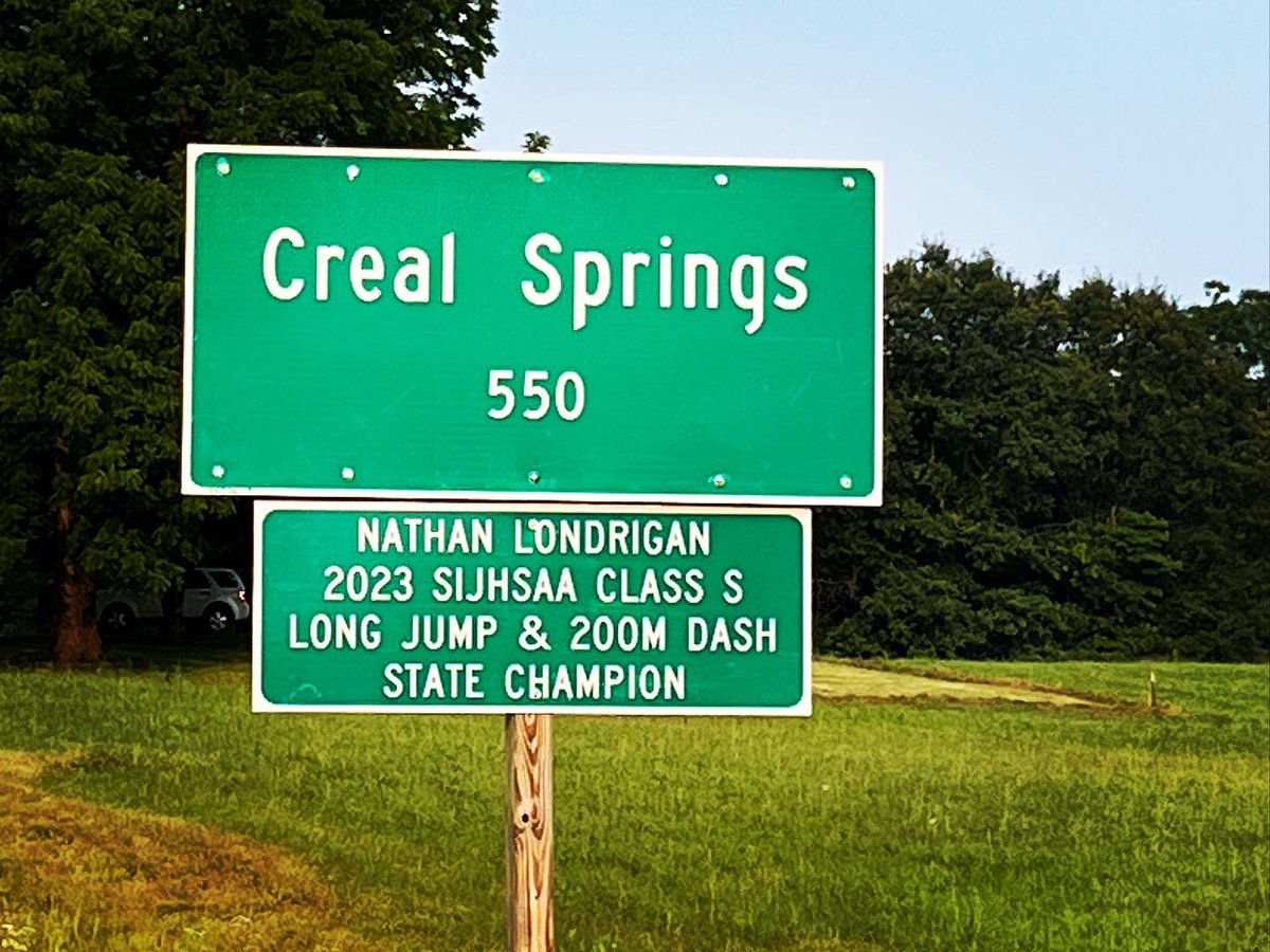 Check out the new sign entering Creal Springs! 

Nathan Londrigan
#StateChampion