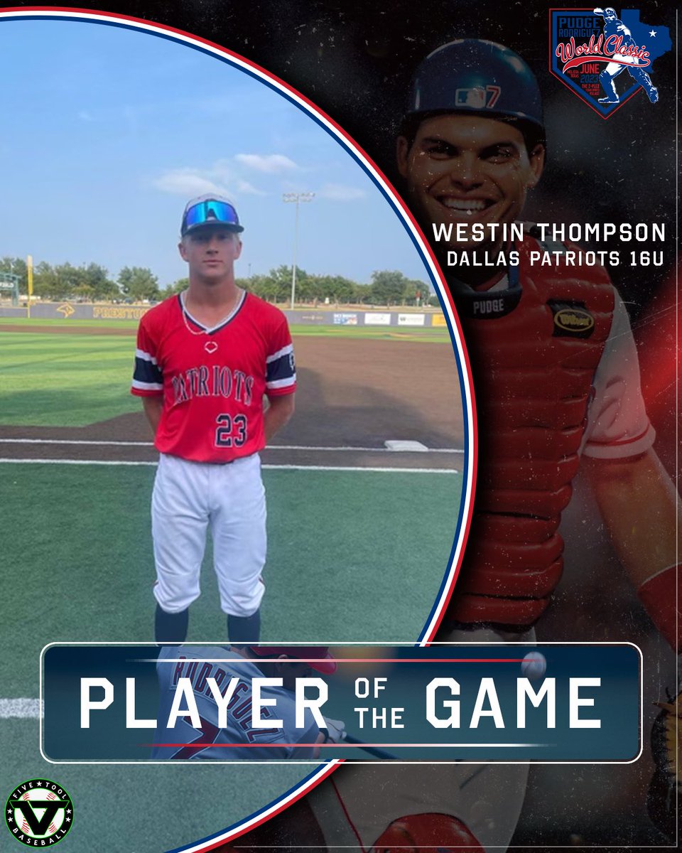 ✭Five Tool Texas✭ (@fivetooltexas) on Twitter photo #PudgeWC F: <a href="/DallasPatriots/">Dallas Patriots</a> 16U 8,
Arlington A's Yankees 6
PoG: <a href="/ThompsonWestin/">Westin Thompson</a> 2-3, 2B, 3 RBI, R
Pitcher: <a href="/CSommerbaseball/">Colby Sommer</a> 3 IP, K, 0H, 0ER #PudgeWC F: <a href="/DallasPatriots/">Dallas Patriots</a> 16U 8,
Arlington A's Yankees 6
PoG: <a href="/ThompsonWestin/">Westin Thompson</a> 2-3, 2B, 3 RBI, R
Pitcher: <a href="/CSommerbaseball/">Colby Sommer</a> 3 IP, K, 0H, 0ER