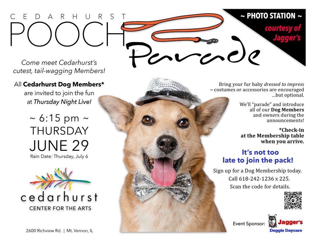 Come meet Cedarhurst’s cutest, tail-wagging Members at Thursday Night Live! We’ll “parade” and introduce all of our Dog Members &amp; owners during announcements!

It’s not too late to join the pack! Sign up your dog by calling 618-242-1236 x 225.

Details: cedarhurst.org/dog-membership