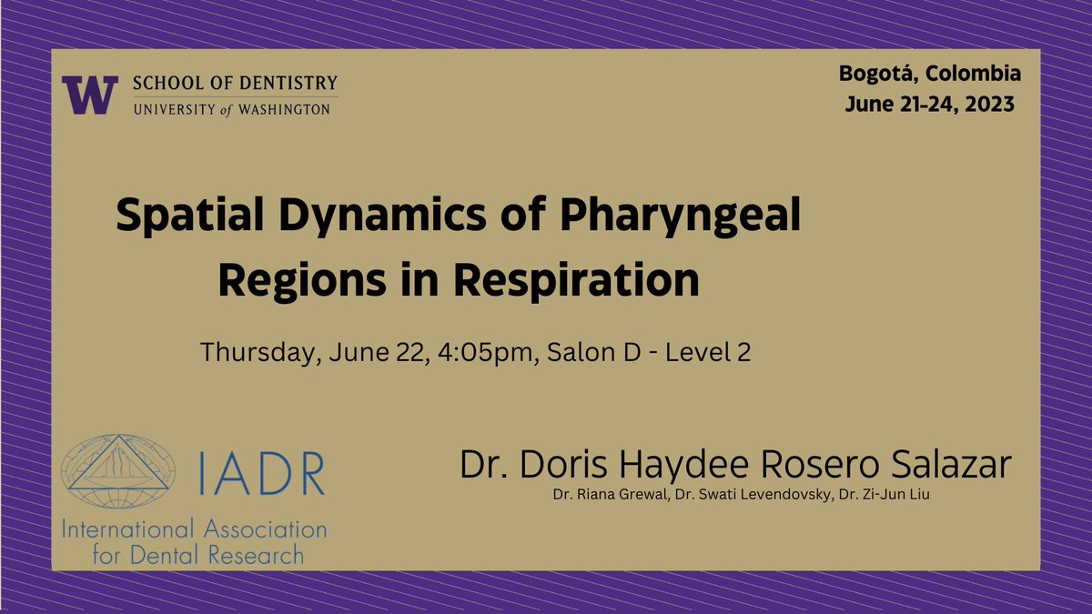 The 2023 IADR/LAR General Session and Exhibition with WCPD is currently being held in Bogotá, Colombia. Tomorrow, Dr. Doris Haydee Rosero Salazar will be presenting her team's project: 'Spatial Dynamics of Pharyngeal Regions in Respiration.'