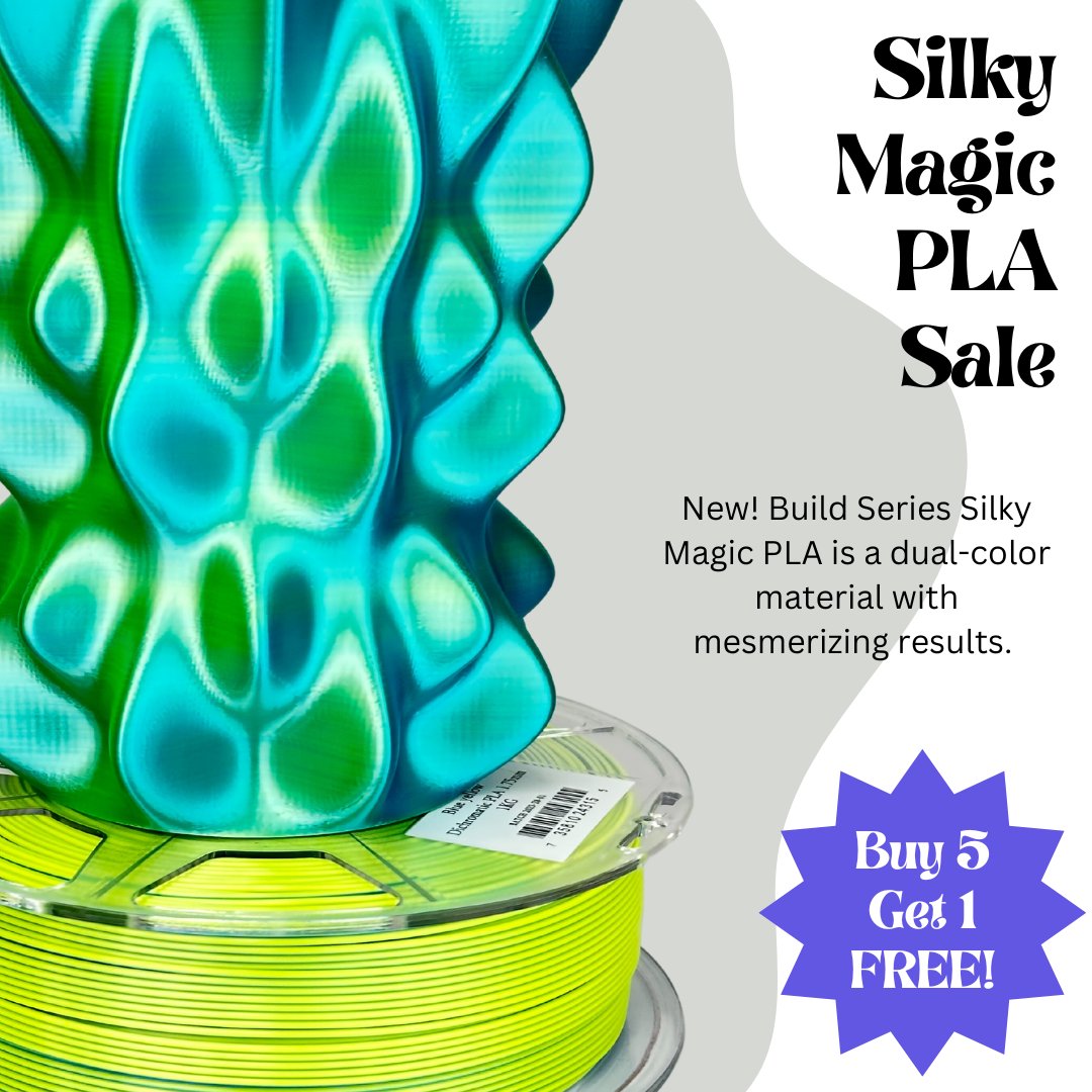 MatterHackers's tweet photo. Our new Build Series Silky Magic PLA is on sale - buy a 5-pack and get the 6th spool for FREE!
Find the deal here:
https://t.co/PdHMbQcT8R https://t.co/MHUmhR3J9h