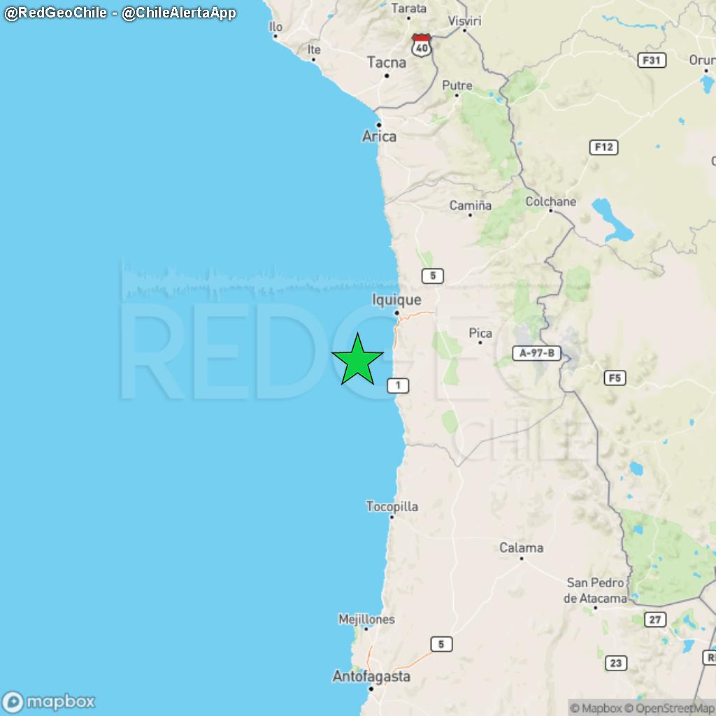 REVISADO ⚠️ | Sismo de magnitud 4.1 (Ml) ocurrió a las 19:48:21 horas de hoy, 16/06/2023, a 60 km al suroeste de Alto Hospicio y a una profundidad de 43 kilómetros (Fuente: #CSN).

¿Percibiste el sismo? ¡Repórtalo aquí!: bit.ly/ReportaUnSismo.