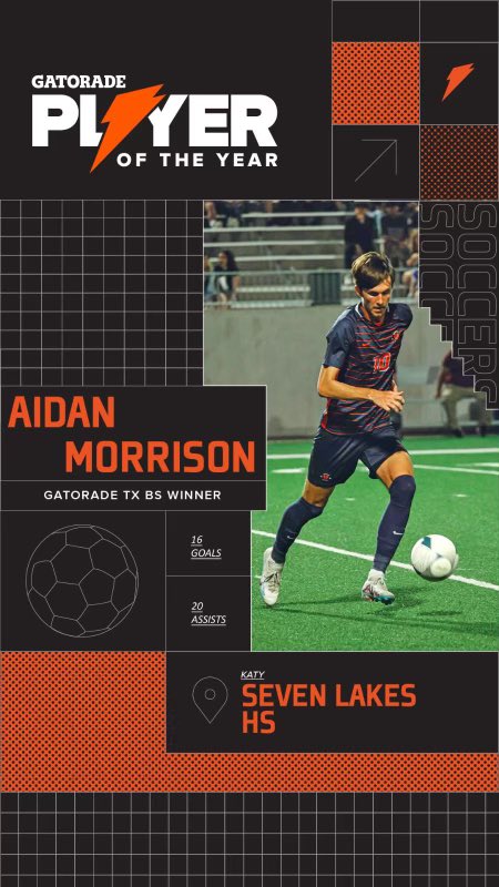 Congratulations to Aidan Morrison, AHFC 05B ECNL, for Gatorade Texas Soccer Player of the Year! 👏👏🎉

...
#ahfcsoccer #ahfcpride #ahfcfamily #leadersplayhere #BoysECNL#GatoradePOY