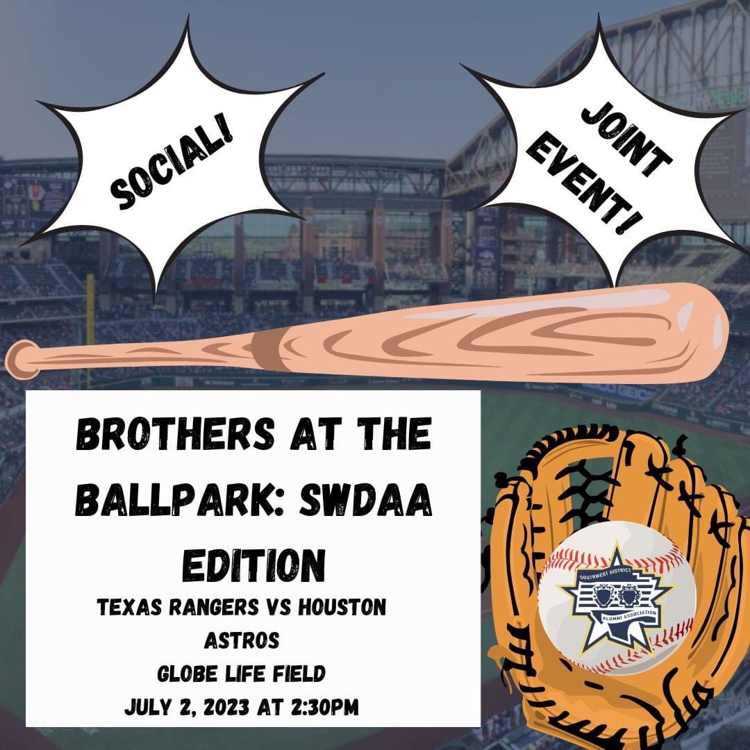 SWDAA is collaborating with the Kappa Kappa Psi Alumni Association in Brothers at the Ballpark! This is a great opportunity to meet some amazing brothers and sisters in SWDAA!
.
#SWDAA #BrothersAtTheBallpark #KKPsiAA #TBSigmaAA #SWDAASocial