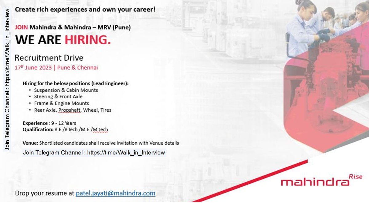 walkin_jobs's tweet photo. Walk-in interviews will be held on #June 3rd, 4th, and 5th - [ 3 / 14 ]

Telegram Channel : https://t.co/OE9GqW0eXi

#walkininterview #careers #வேலைவாய்ப்பு #jobsearch #jobseekers #jobs_careers #walkin_jobs #india #freshers #Walkindrive #Walkin #interview #careeropportunities https://t.co/1qE67eQdPz