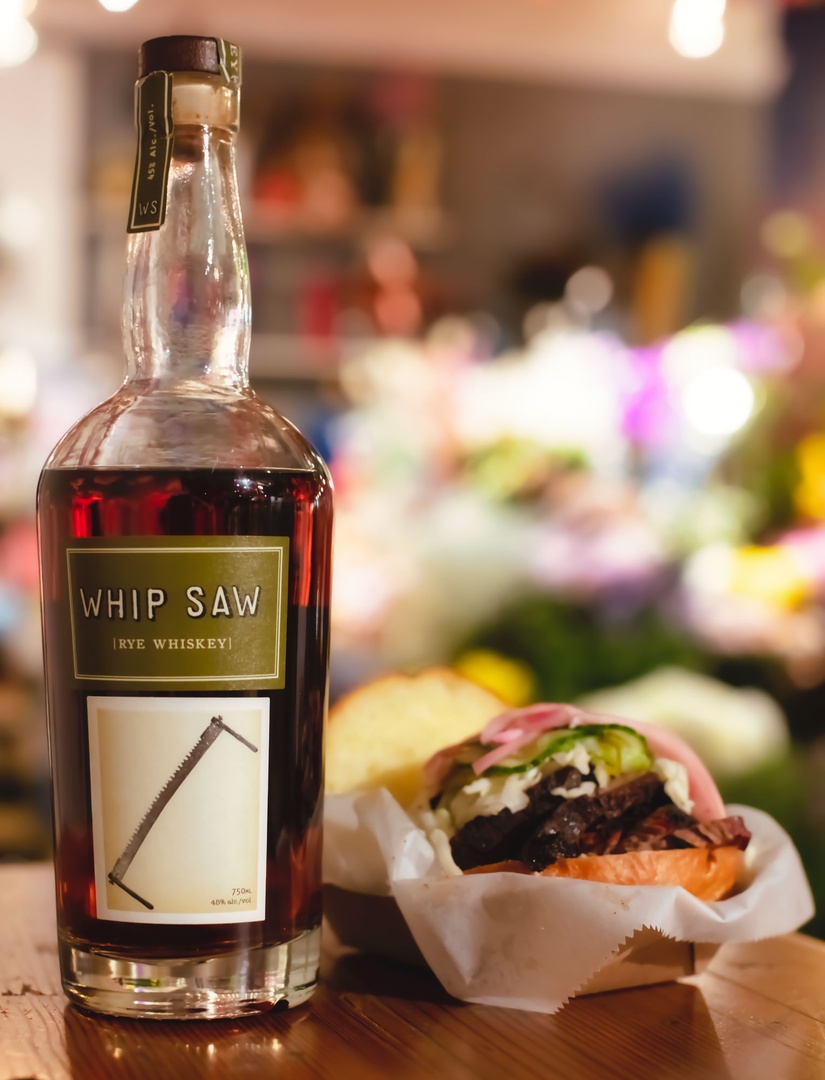 Can't get enough of this pairing! Brisket on a brioche with vinegar slaw, pickles and onions + Whip Saw Rye.  thesplintergroupspirits.com/retail-locator #whiskey
