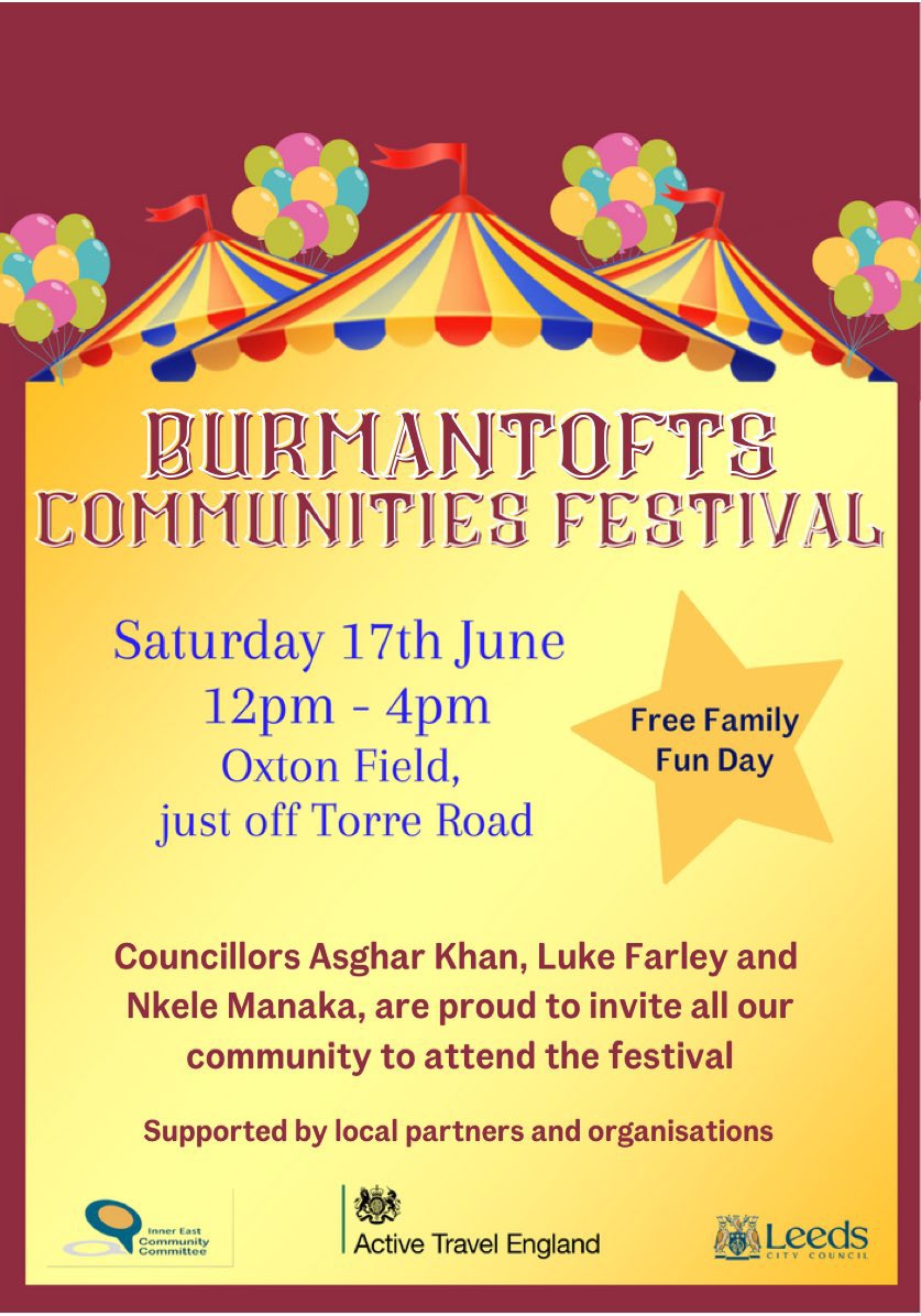 Not long now to #BurmantoftsCommunity #Festival  biggest family event :) @BreezeLeeds @leedsrhinos @_YourCommunity @LeedsCC_News @hilarybennmp @FarleyLabour @nkele_manaka
