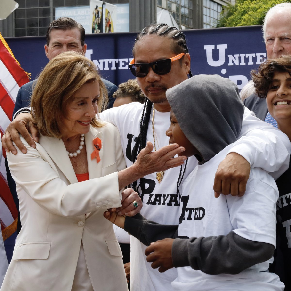 SpeakerPelosi's tweet photo. Today, I proudly stood with gun violence prevention advocates and elected officials to make it clear: we must pass an national assault weapons ban now. 

To Republicans who oppose these efforts, your political survival is nothing compared to the survival of America’s children. https://t.co/bWyspln5Gh