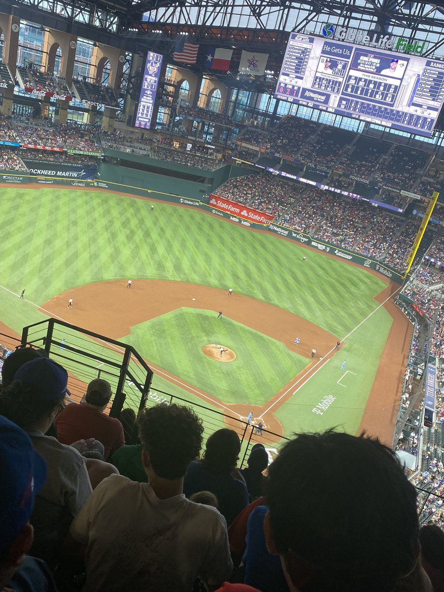CoachJFeem's tweet photo. Thank you @1053thefan for the tickets! Having a great time. First time  at Globe Life field and first Rangers game for my beautiful bride! @1053SS @rjchoppy @BobbyBeltTX https://t.co/IxQQa8fgPC