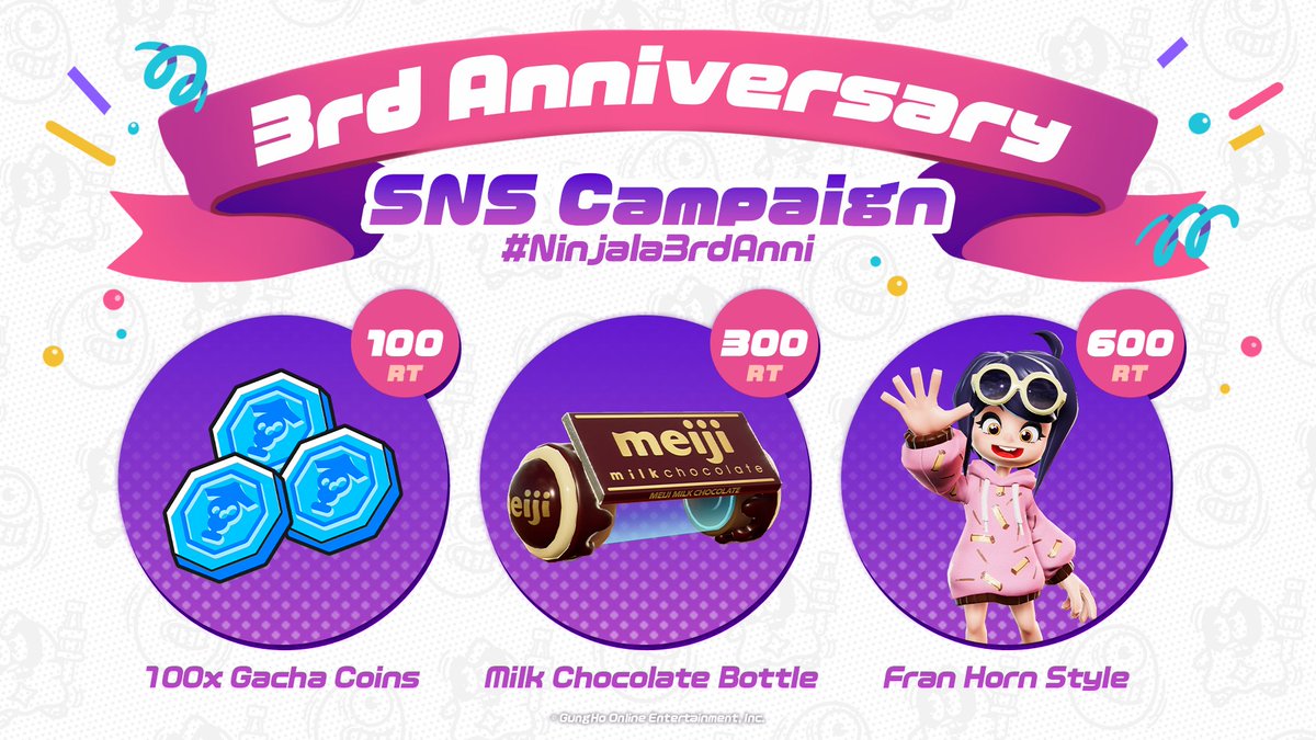 Ninjala turns 3 soon and we just couldn't keep this secret any longer! 🤭 Stay tuned next week for the upcoming RT Giveaway! 🎉🎉 Details: bit.ly/3qFQTdL #Ninjala3rdAnni