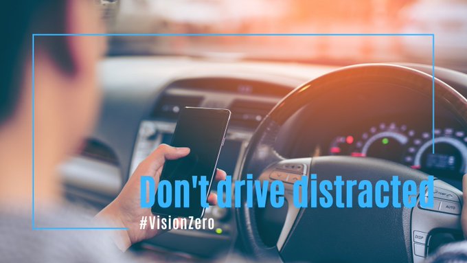 Avoid distractions! NYC streets are busy and need your full attention.  #Drive25 and always watch for pedestrians and cyclists. #VisionZero