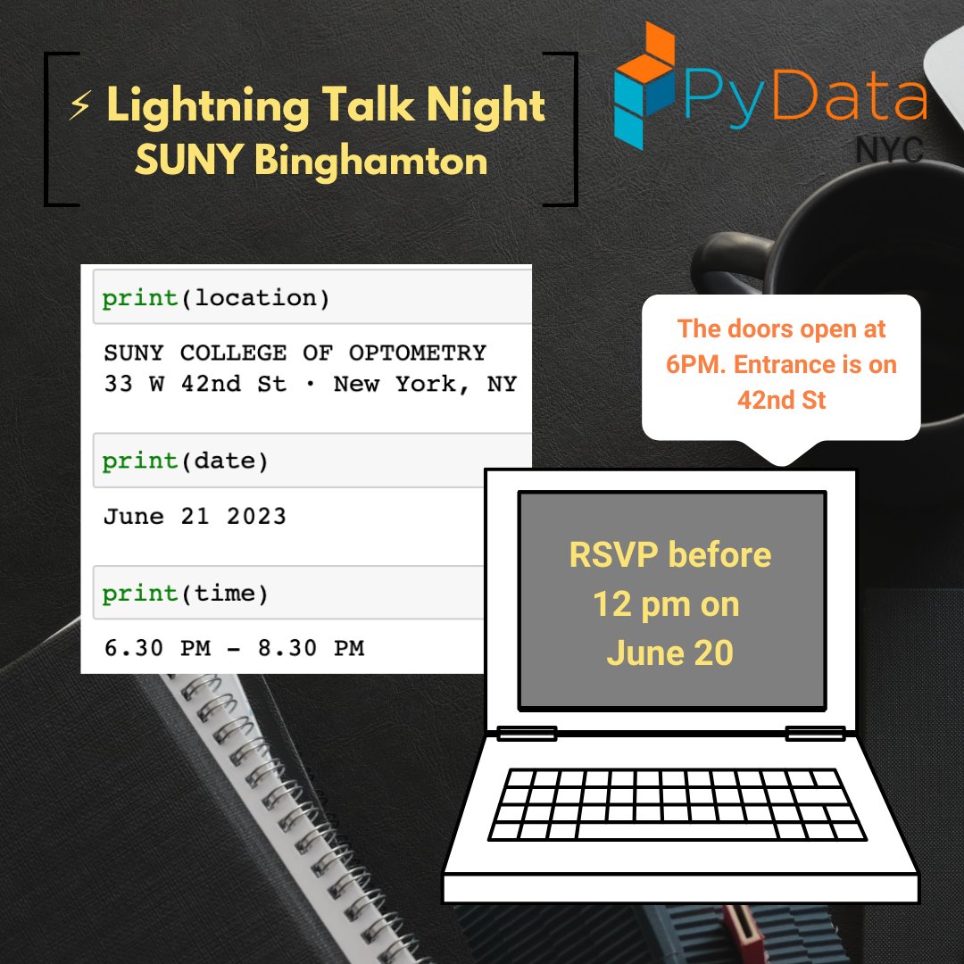 📢 Join PyData NYC for networking & Lightning Talks - 5-minute presentations on any topic by YOU! All levels are welcome; RSVP now : lnkd.in/eva5T9zY