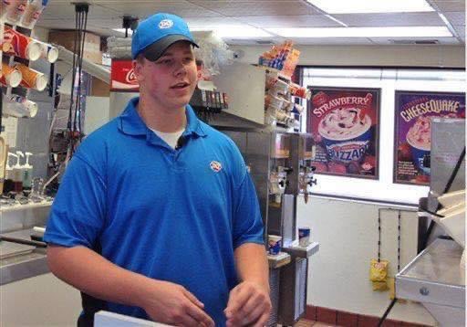 When 19-year-old Dairy Queen manager, Joey Prusak was serving a blind customer, he noticed the man drop a $20 bill. The woman behind the blind man grabbed the $20 bill and put it in her purse. Prusak then instructed the woman to return the money. After she said no, the teenager