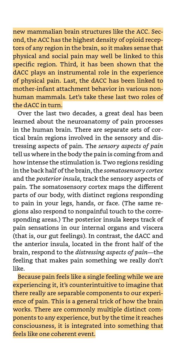 Svwang1's tweet photo. 这本书 “Social: why our brains are wired to connect" 值得一读。人脑的痛感是通过一个叫 “背侧前扣带皮层” (dacc) 的区域来管制。在社交时被人冷落或者断绝关系，产生的痛感，和物理上的痛感都是经过这个 dacc. 这种机制在很多场景下有进化的优势。但这种潜意识在股票投资上容易产生完全相反的“高买低卖”的恶果。而且很多人会因为这种痛感，而无意识的沉溺于和一些损友继续社交, 不能自拔。

成熟的一个角度，就是能够通过后天磨练，有效抑制这种深入潜意识里的社交痛感。