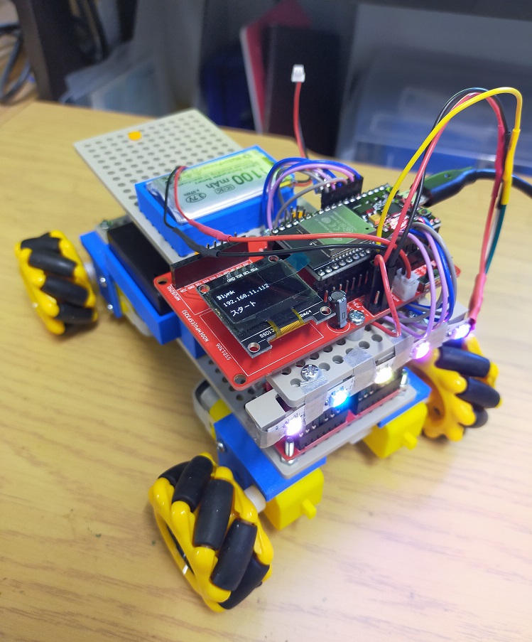 pass810's tweet photo. #電子工作 の実験。#ESP32 #メカナムホイール #スマートカー を 新しい #Blynk で挑戦です😊。上手く動くと良いなぁと思います🤔。#ESP32S #NodeMCU #Arduino #WS2812B #WS2812 https://t.co/puSh7dm9yO