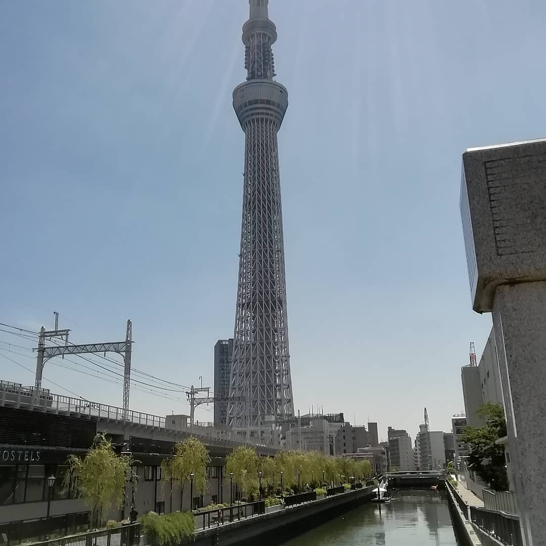 sumidapromocar's tweet photo. 空だけ見れば真夏の青空。
梅雨の晴れ間ですが、今日は30度超え
だそうです。
トヨタモビリティ東京　墨田吾妻橋店近くからの
スカイツリーもくっきりみえますね。 https://t.co/EN1fly7k1y