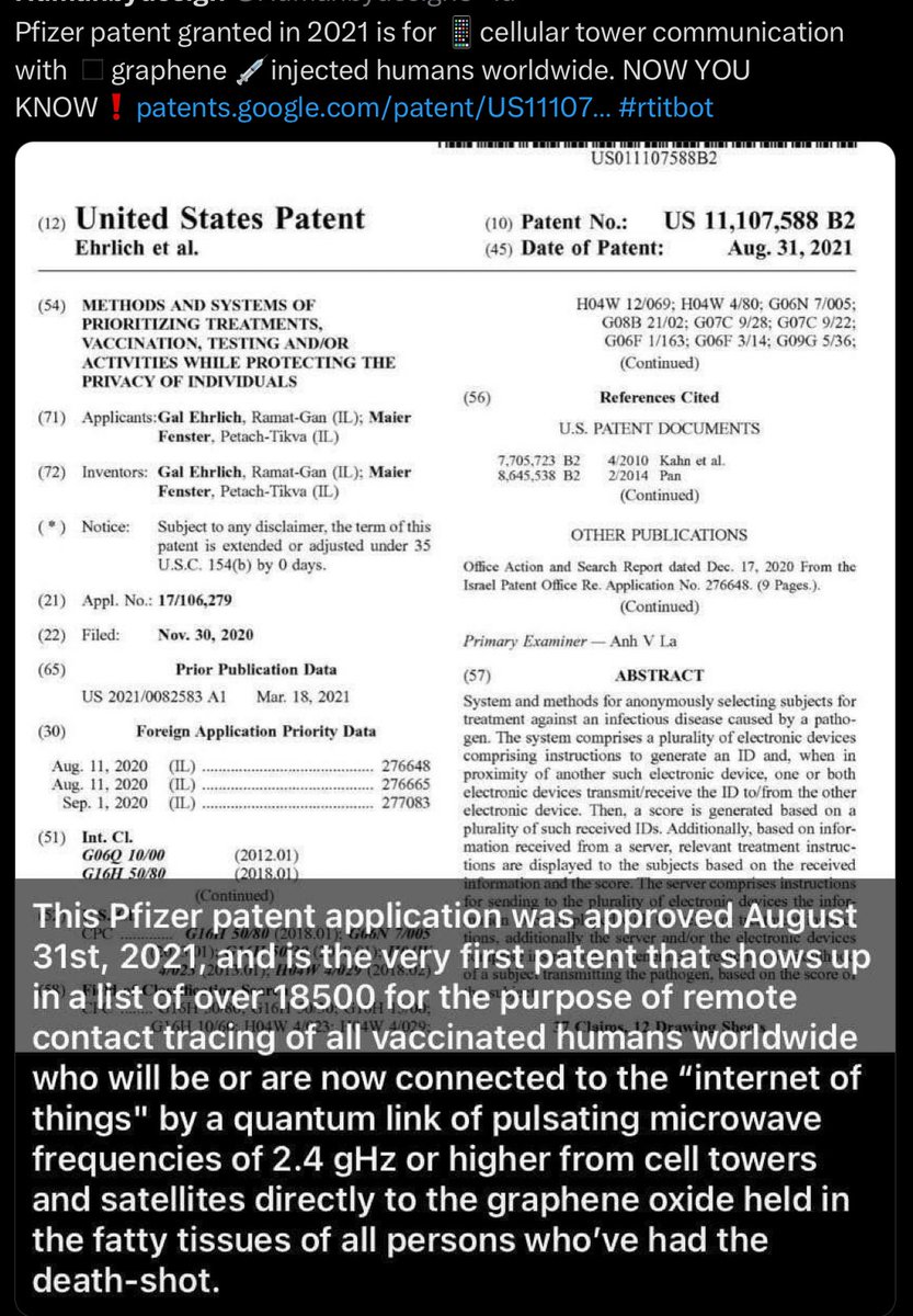 Cheekyoziechick's tweet photo. #pfizer #billgates #fauci #wuhan #grapheneoxide #5g Want to know why all the shots? …to build up a large amount of toxins to react to frequencies. #mobilephones are the weapons. ⚡️#covidvaccines #vaccineinjuries #depopulation https://t.co/EcM5oxYl6w