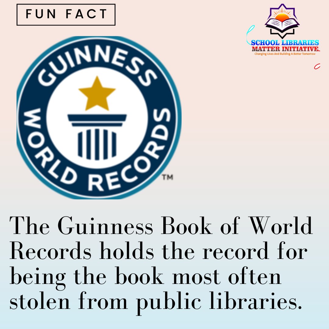 school_matter's tweet photo. The Guinness Book of World Records holds the record for being the book most often stolen from public libraries.
#SaveSchoolLibraries
#SchoolLibrariesMatter
#YoungShallGrow
#ReadersAreLeaders https://t.co/eHPhBpt51S