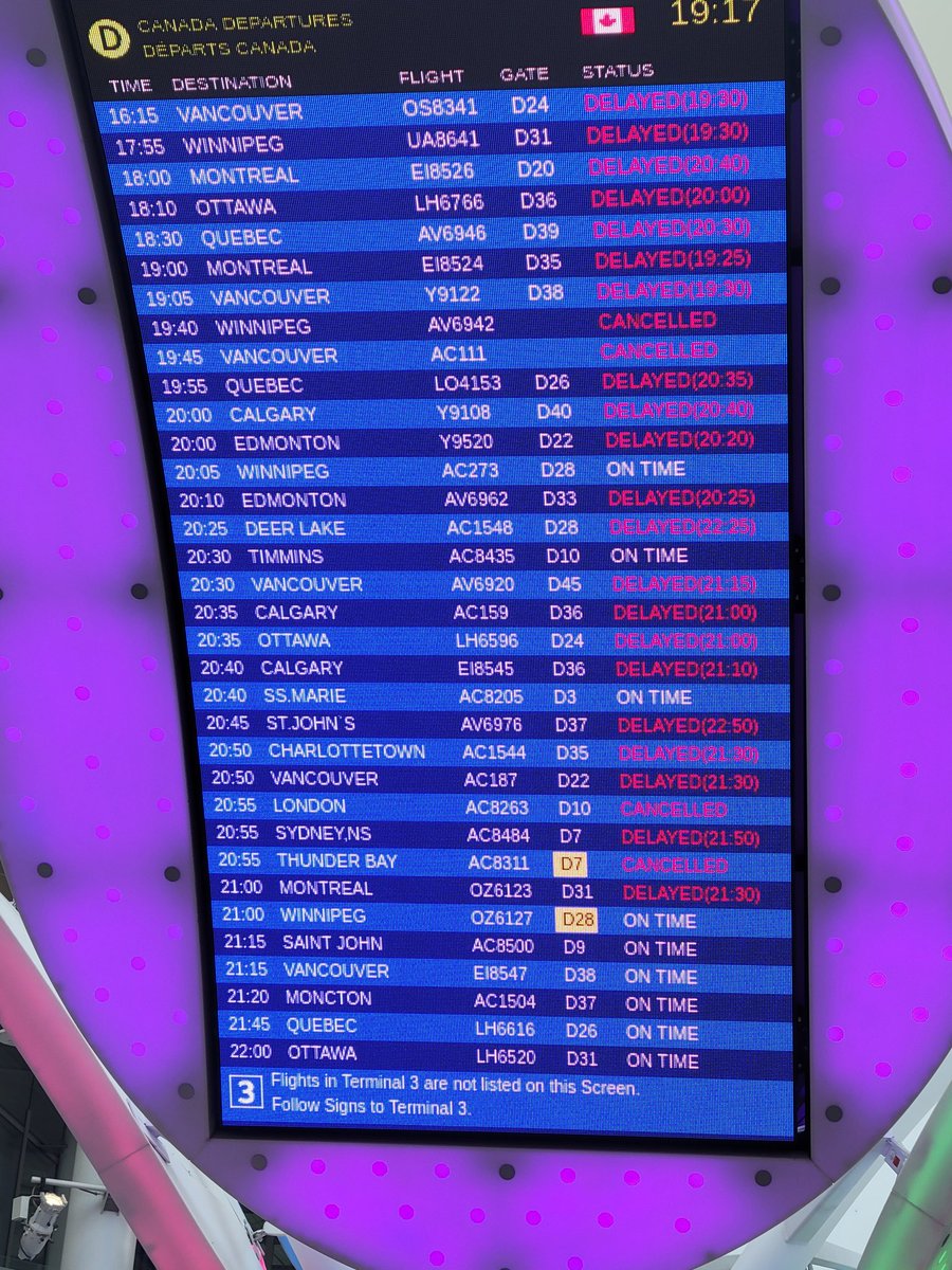 Another messy day for <a href="/AirCanada/">Air Canada</a> at YYZ. Lots of delays including every flight to <a href="/FlyYOW/">flyyow</a>. Happy to be home after productive visits to AMS and  LHR.