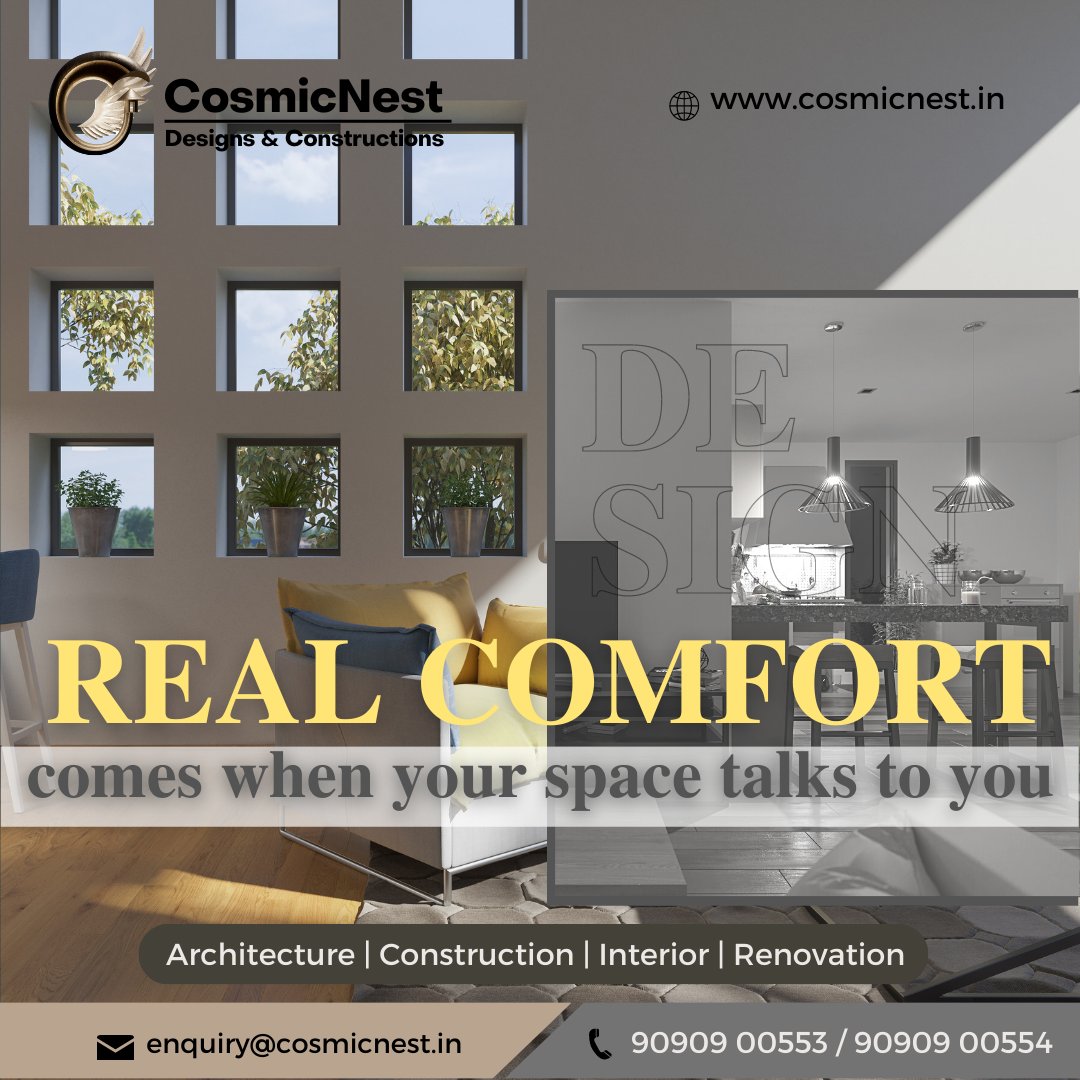 Real comfort comes when your space talks to you. For details contact +91 9090900553

#cosmicnest #architecture #interiordesign #construction #contractors #interiordesigners #architecturelover #newconstruction #interiordesigns #architecturedaily  #bengaluru