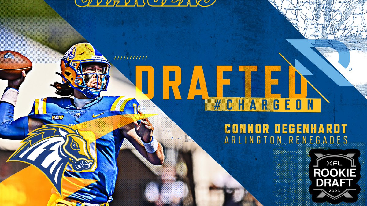 Arlington, TX = West Haven, CT Connor Degenhardt @cdegenhardt10 is heading west, one of 10 players selected by the @XFLRenegades in the @XFL2023 Rookie Draft #ChargeOn #NuncCoepi