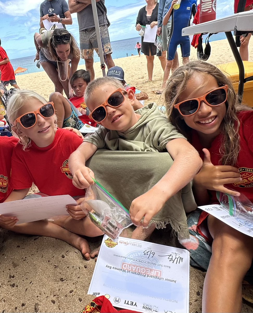 RevoluSun's tweet photo. It’s Aloha Friday! These NSLA Junior Lifeguard keiki just finished up their second week of training! We are so stoked to see them receive their “certs &amp; shirts” while rocking RevoluSun sunglasses! 

#JuniorLifeguards #WaimeaBay #OceanHeroes #BeachSafety #Lifeguards #Hawaii https://t.co/qQJIDQ9iIK