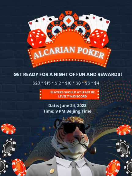 alcacor's tweet photo. 📣Great news Alcarians!!
We're excited to announce Another upcoming poker game. Join us for a night of fun, friendly competition,and some big wins! Pls Join our discord server for full details https://t.co/RHdfwkXaZS
#Alcacor #Alcamind #Alcaamp #Alcaworld https://t.co/mGxRweZD52