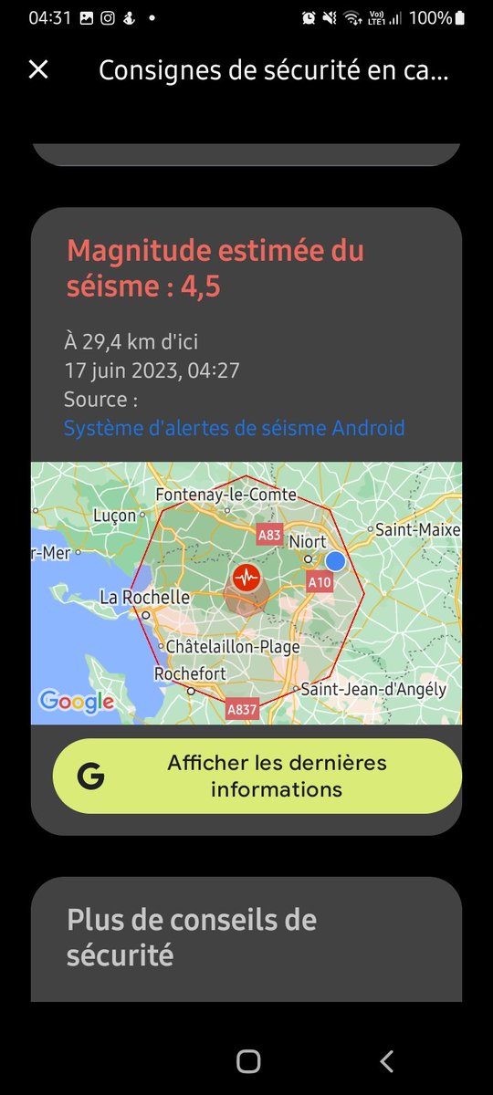 E_relia's tweet photo. Nouveau séisme ressenti à #Prahecq près de #Niort
Ça fait tout drôle de sentir son lit trembler.... https://t.co/bEOFwpnZTz