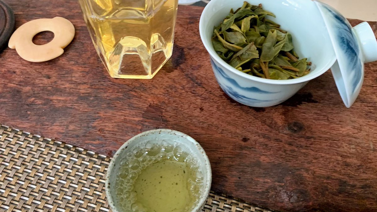 gowiden's tweet photo. This Puerh raw tea soup has a fragrance of osmanthus flowers. 2023 Spring #NanPo #AncientTreeTea #rawPuerh 🌱🍃🍵 茶汤散发着迷人的桂花般的香气~ #冰岛五寨 之 #南迫 #古树茶 香气好，野韵足，茶气强。入口苦涩度极低，水路细腻，清甜绵密，余韵无穷~ https://t.co/morTjJx1ZP https://t.co/EBCQrfWFVn