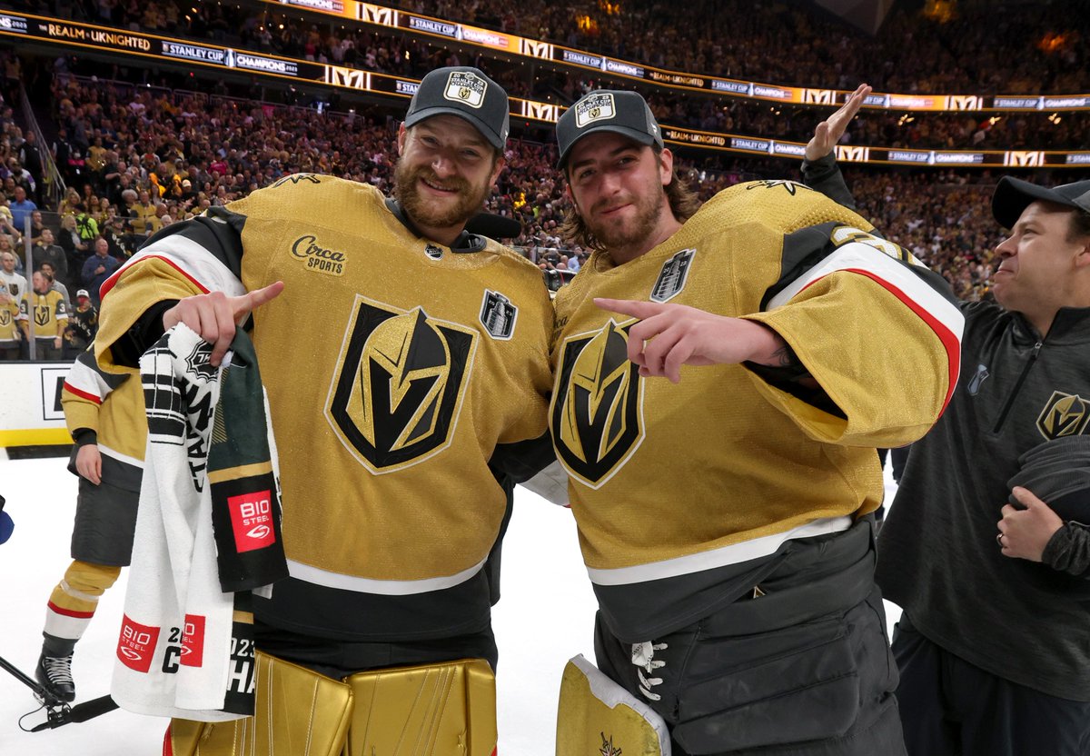 GoldenKnights's tweet photo. First team in NHL history to win four consecutive games with four different goalies. A moment of appreciation for the five of them that got us here. 🙌 https://t.co/tlgMT3Fl8d